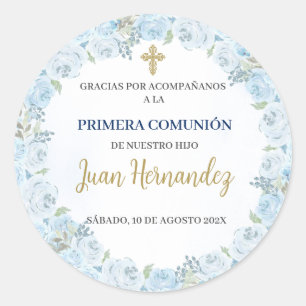 Einladung von Dusty Blue Floral Runder Aufkleber