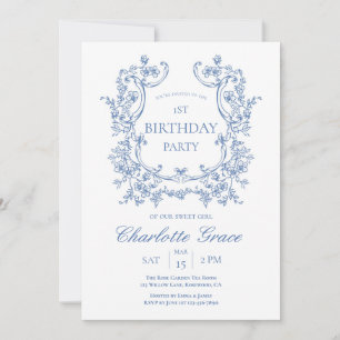 Einladung von Dusty Blue Vintag Monogram Birthday
