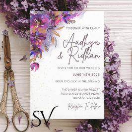 Einladung von Eggplant Lila Blumenhochzeit