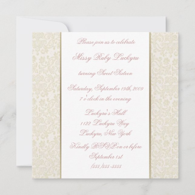 Einladung von Elfenbein und Gold 16 . Geburtstag (Vorderseite)