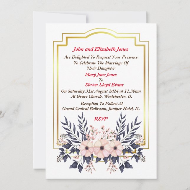 Einladung von Eltern der Braut (Vorderseite)