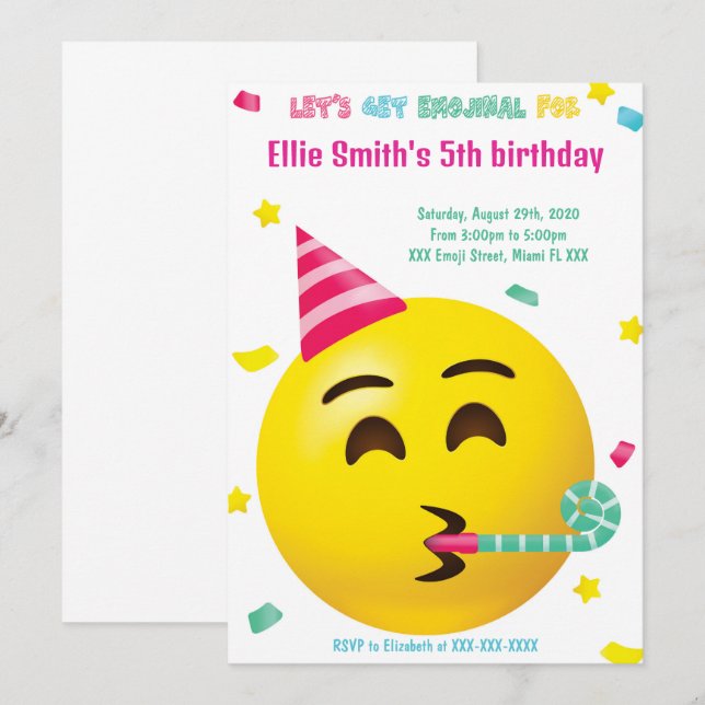 Einladung von Emoji Birthday (Vorne/Hinten)