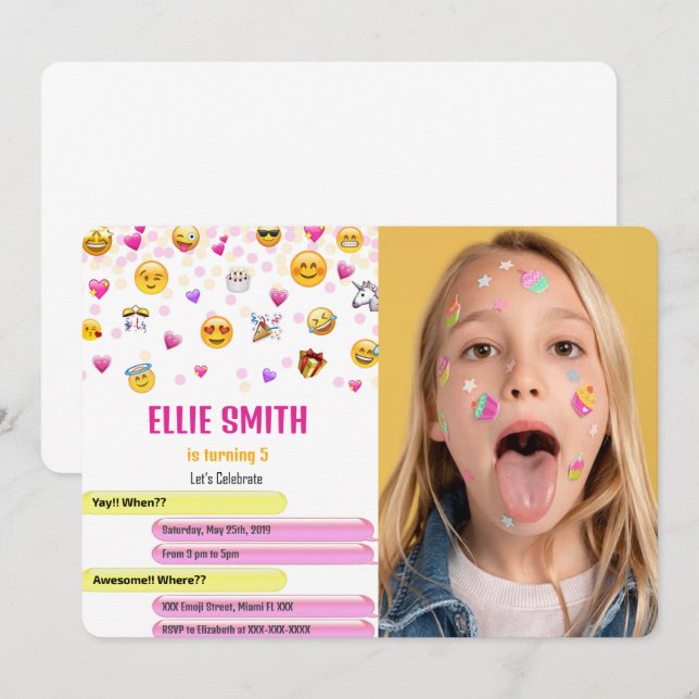 Einladung von Emoji Foto (Vorne/Hinten)