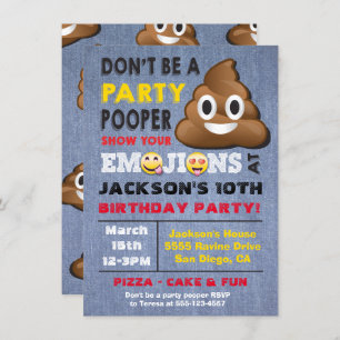 Einladung von Emoji Party Pooper Birthay