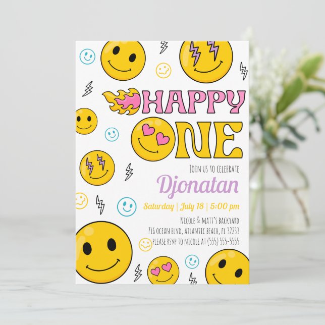 Einladung von Emojis zum ersten Geburtstag (Stehend Vorderseite)