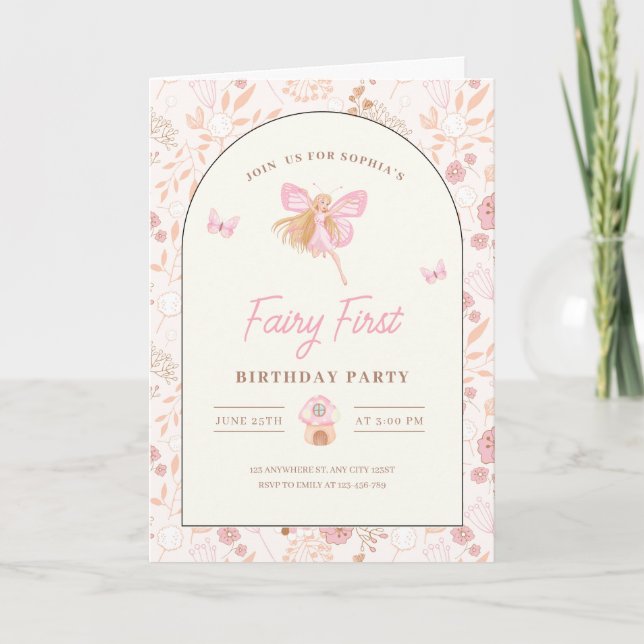 Einladung von Fairy zum ersten Geburtstag, Garten  (Vorderseite)