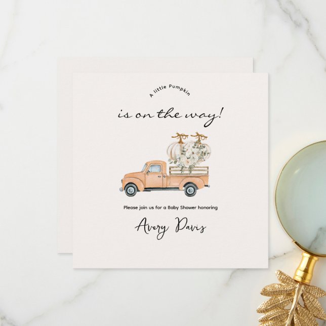 Einladung von Fall Pumpkin Baby Dusche mit eigener (Vorderseite/Rückseite Beispiel)
