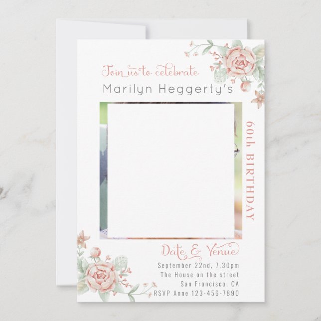 Einladung von Feminine Floral zum Geburtstag (Vorderseite)