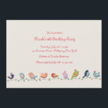 Einladung von Fethered Friends<br><div class="desc">Eine niedliche Einladung zum Geburtstag eines Mädchens, ein Mittagessen, eine Babydusche. Auf der Karte befindet sich eine Grenze von verführerischen Vögeln in all ihrem Feinschmecker auf einem langen Ast.Die Karte lässt sich leicht mit Ihrem Text, Schriftart, Schriftart, Papierform und der Auswahl von sechs Papiertypen anpassen. Nicht genau das, wonach Sie...</div>