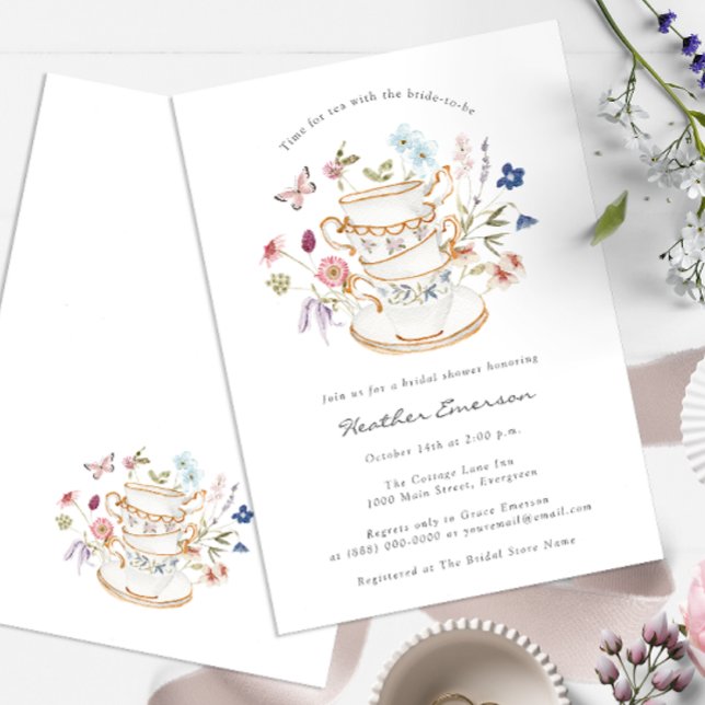 Einladung von Floral Bridal (Wildflower Tea Party Bridal Shower Wedding Invitation with Butterfly by Painted Paperie)