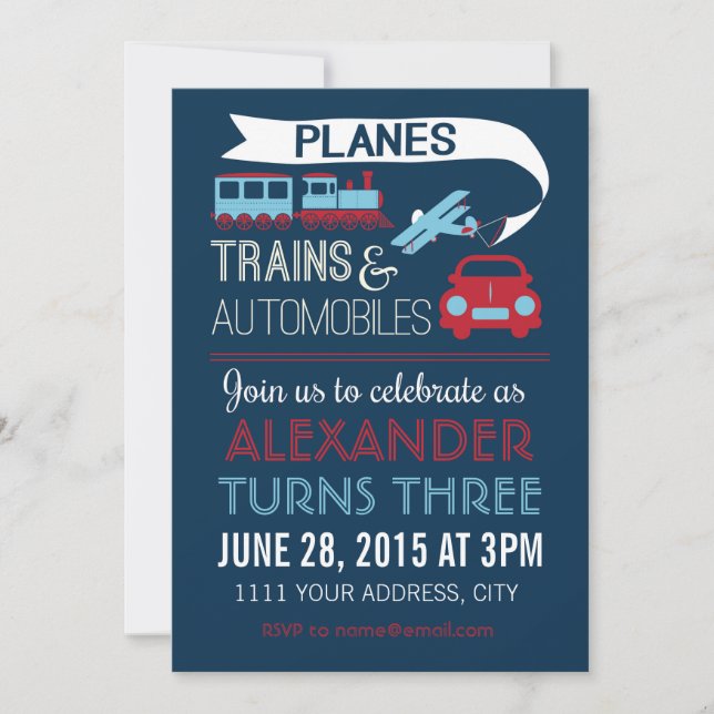 Einladung von Flugzeugen, Zügen und Automobilen (Vorderseite)