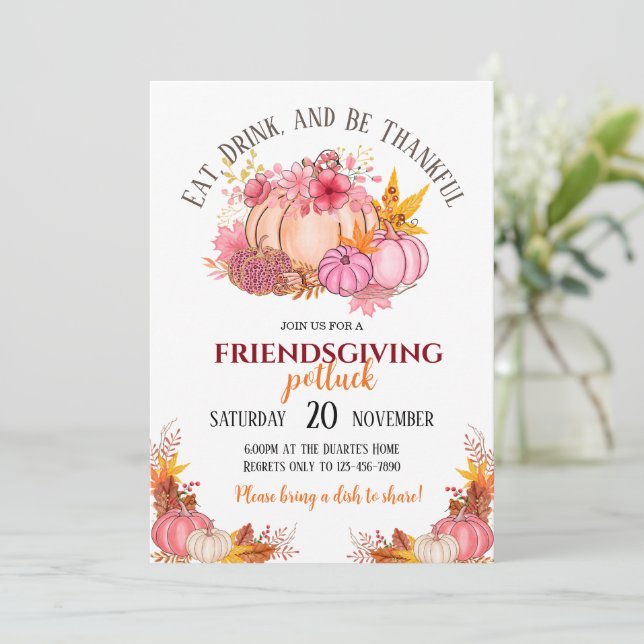 Einladung von Friendsgiving Potluck (Stehend Vorderseite)