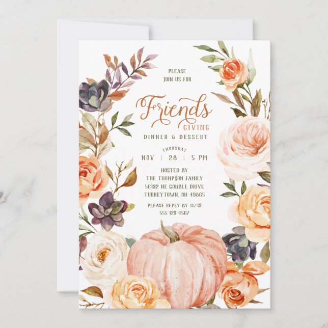 Einladung von Friendsgiving Watercolor Floral Pump (Vorderseite)