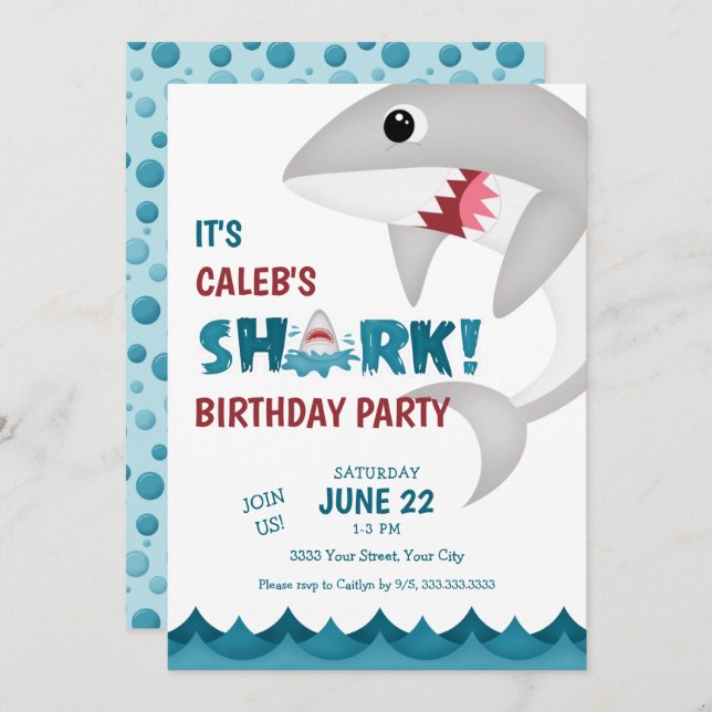 Einladung von Fun Shark Birthday (Vorne/Hinten)