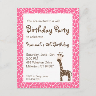 Einladung von Giraffe Wild Geburtstagsparty (Rosa)