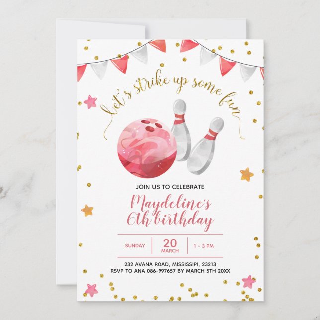 Einladung von Girl Bowling Birthday (Vorderseite)