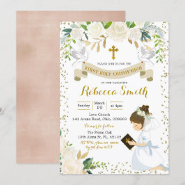 Einladung von Girl White Floral First Heilige Komm