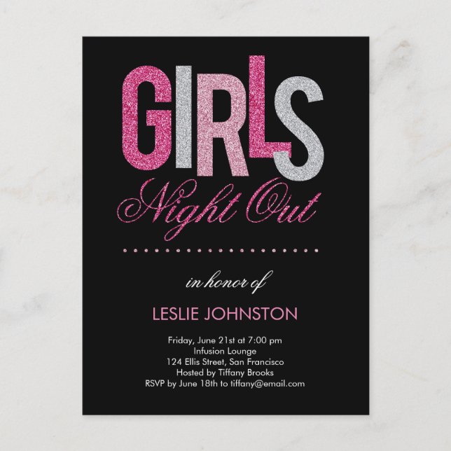 Einladung von Girls Night Out Junggeselinnen-Absch Postkarte (Vorderseite)