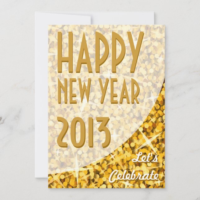Einladung von Glitz "Gold"-Kurve "Happy New Year" (Vorderseite)