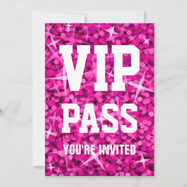 Einladung von Glitz Pink "VIP PASS" (Vorderseite)