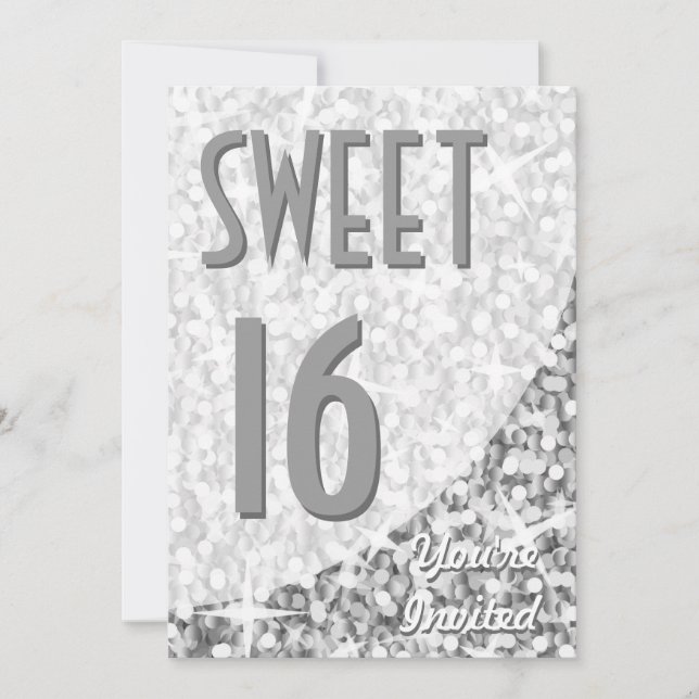 Einladung von Glitz "Silver"-Kurve "Sweet 16" (Vorderseite)