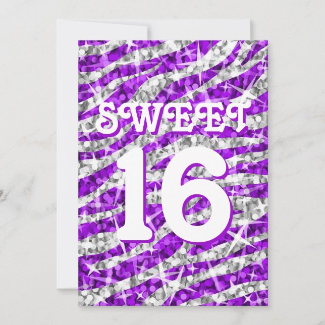 Einladung von Glitz Zebra Lila "Sweet 16" (Vorderseite)