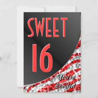 Einladung von Glitz Zebra Rote Kurve "Sweet 16"