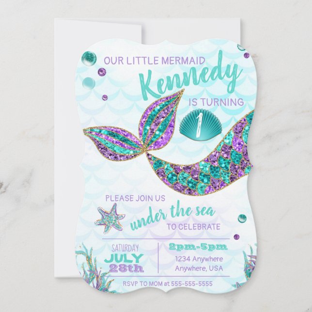 Einladung von Glitzer Meerjungfrau unter dem Party (Vorderseite)