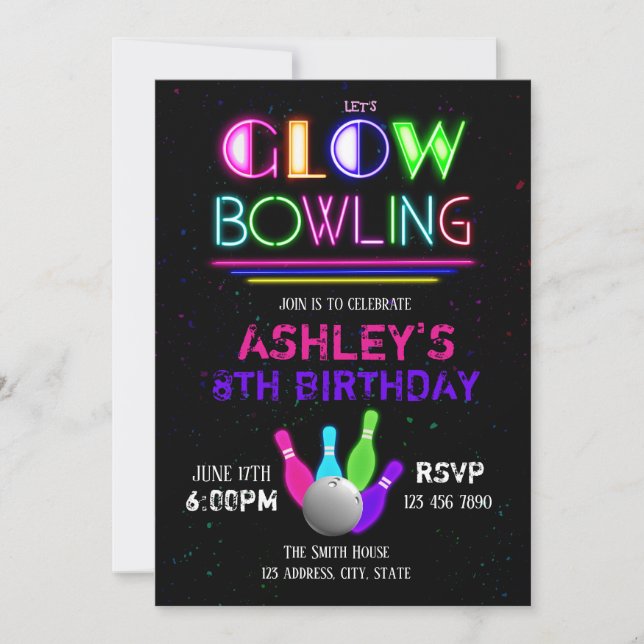Einladung von Glow Bowling (Vorderseite)