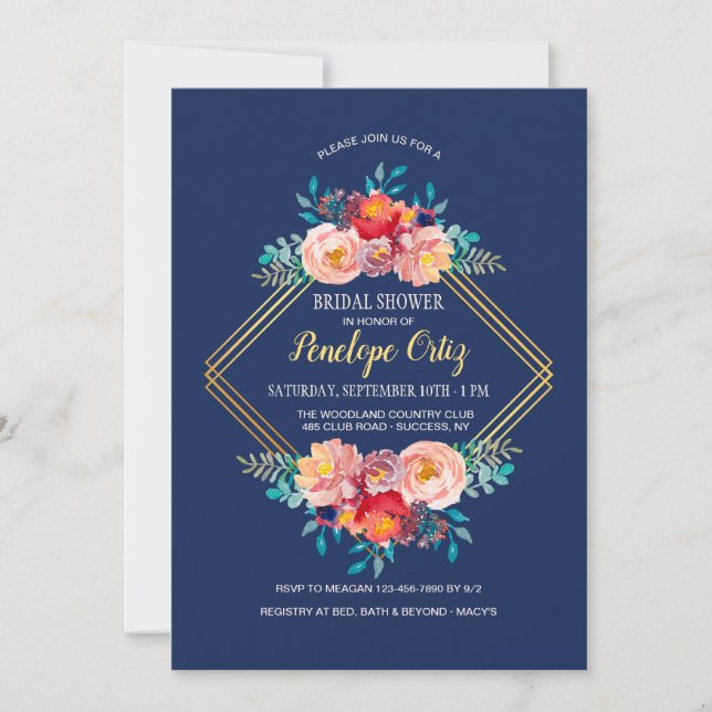 Einladung von Gold-Blumenrahmen (Vorderseite)