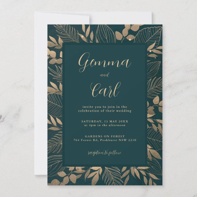 Einladung von Gold Foliage Leaf Hochzeit (Vorderseite)