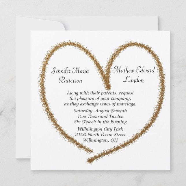 Einladung von Gold Glitzer Heart Wedding (Vorderseite)