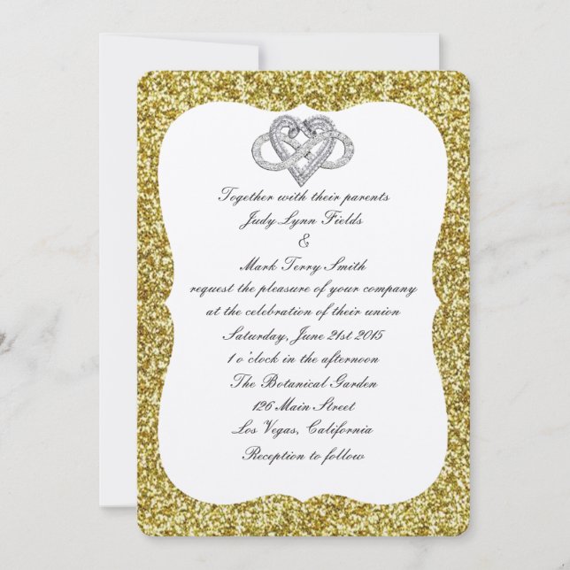 Einladung von Gold Glitzer Infinity Heart Wedding (Vorderseite)