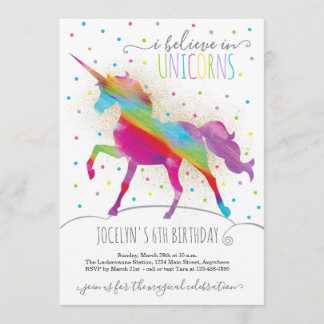 Einladung von Gold Glitzer und Regenbogen Einhorn