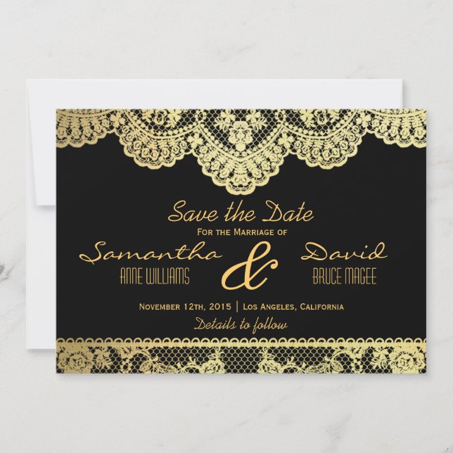 Einladung von Gold und Black Lace Save the Date (Vorderseite)