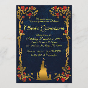 Einladung von Gold und Marine Quinceañera