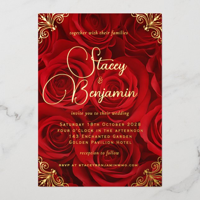 Einladung von Gold und Red Wedding in Gold Foil Fo (Vorderseite)