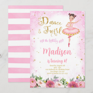 Einladung von Gold und Rosa Ballerina