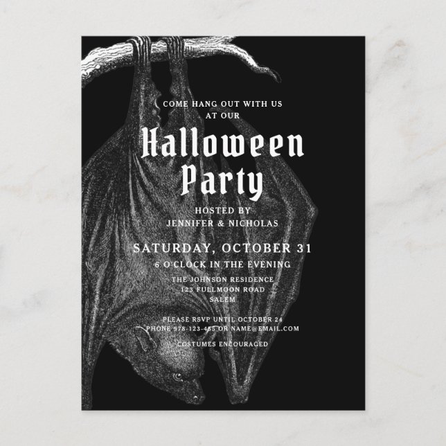 Einladung von Gothic Bats Halloween-Party Postkarte (Vorderseite)