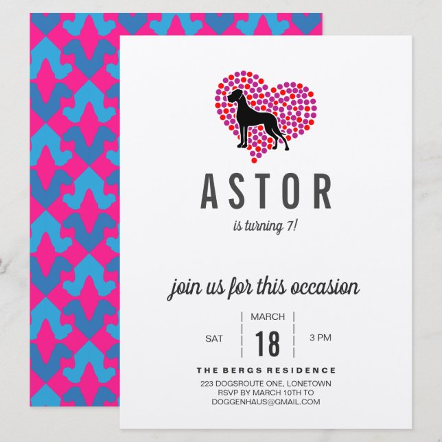 Einladung von Great Dane zum Geburtstag (Vorne/Hinten)