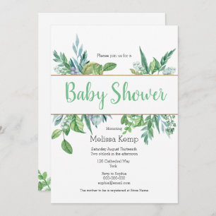 Einladung von Green and Gold Foliage Baby Shower