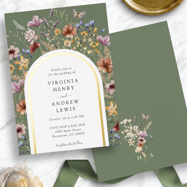 Einladung von Green Boho Arch Hochzeit (Green Boho Arch Wedding Invitation Foil Invitation
)