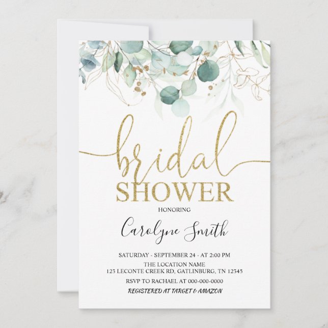 Einladung von Greenery Eucalyptus Bridal Duwer (Vorderseite)