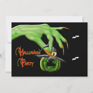 Einladung von Halloween-Party - grüne Hexe