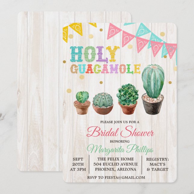 Einladung von Heiligen Guacamole Cactus Bridal Dus (Vorne/Hinten)