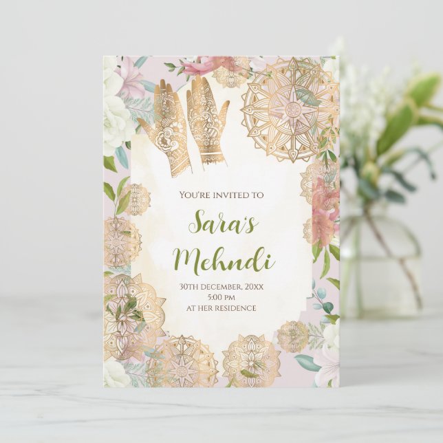Einladung von Henna und Mehndi Mehndi (Stehend Vorderseite)