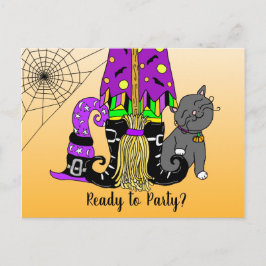 Einladung von Hexe, Katze und Spiderweb Niedlich Postkarte