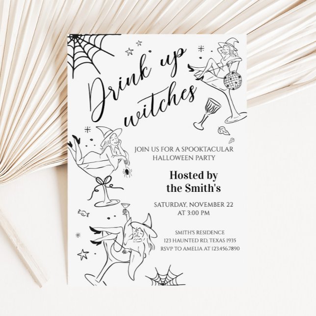 Einladung von Hexen Halloween-Party trinken (Hand Drawn Drink Up Witches Halloween Party Invitation)