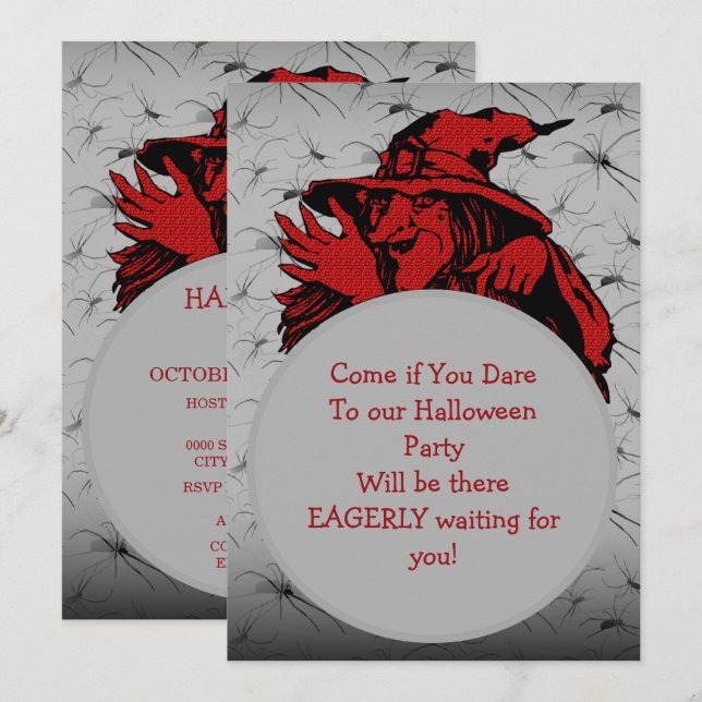 Einladung von Hexenmeister Halloween-Party (Vorne/Hinten)