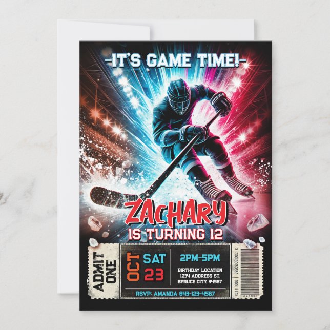 Einladung von Hockey Birthday | Hockey Ticket Them (Vorderseite)